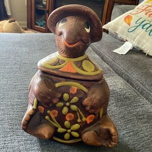 Vintage 1960s USA Pottery California Original Brown Retro Turtle Cookie Jar